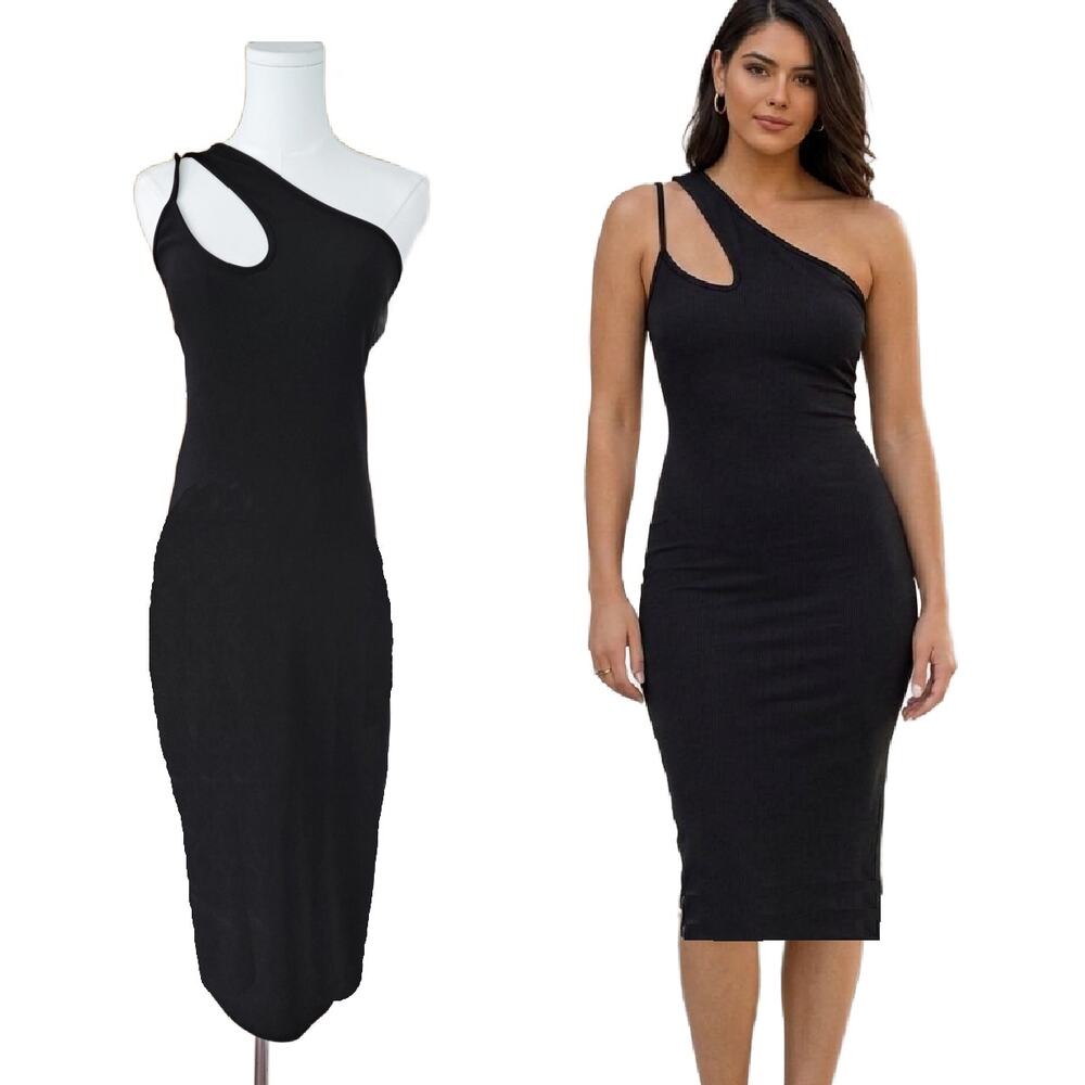 NEW Pretty Little Thing Black Bandage One Shoulder Midi Dress Size Asymmetric